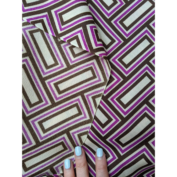 Vintage 60s 70s Funky Retro Fabric, Purple Black Cream Geometric Pattern 44" BTY - Picture 2 of 7